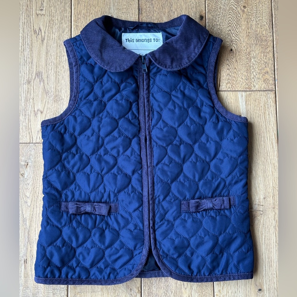 Gymboree Navy Blue Sleeveless Heart Quilted Vest size Medium 7/8